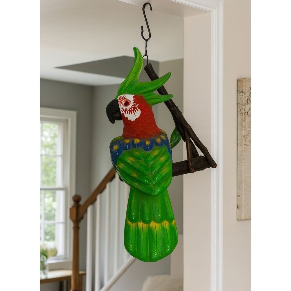 Vintage Mexican Leather Parrot Wall Hanging 22" Colorful‎ Folk Art Bird Decor